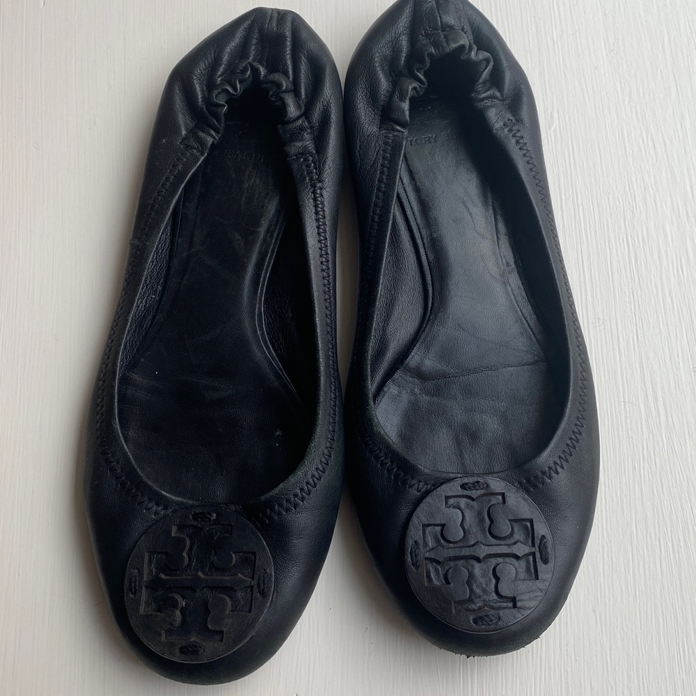 Tory Burch Black Leather Ballet Flats Size 10
